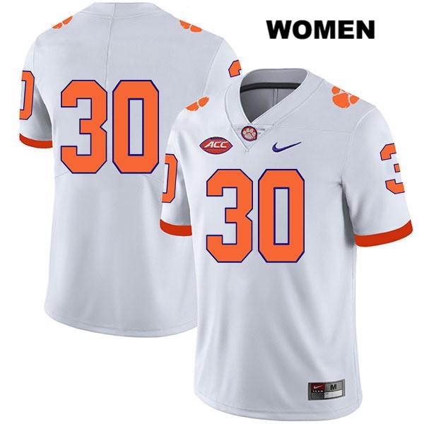 Women's Clemson Tigers #30 Keith Maguire Stitched White Legend Authentic Nike No Name NCAA College Football Jersey CWV6346OE